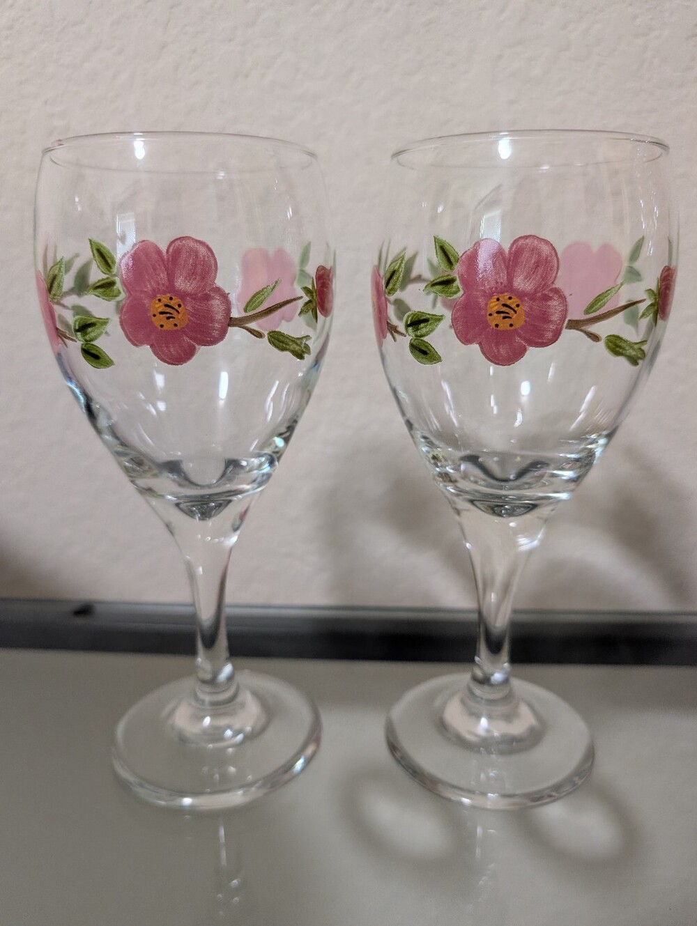 EUC•Vintage Franciscan Hand-Painted Desert Rose Crystal Wine Glasses(Set of 2)🌷
